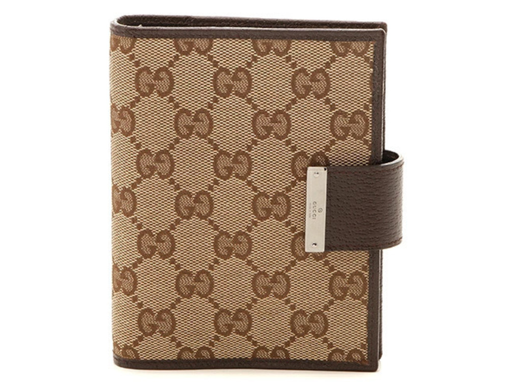 Gucci GG Canvas Notebook Cover Beige Cream Brown Leather
